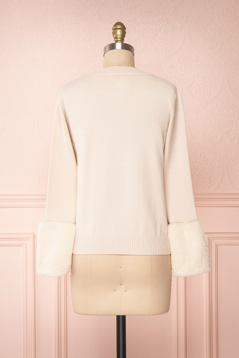 Coblence Beige Knit Sweater w. Faux Fur Sleeves | Boutique 1861 back view 