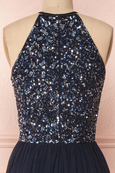 Cocytia Navy Blue Sequin Dress | Robe de Fête back close up | Boutique 1861