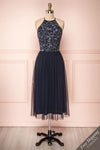 Cocytia Navy Blue Sequin Dress | Robe de Fête front view FS | Boutique 1861