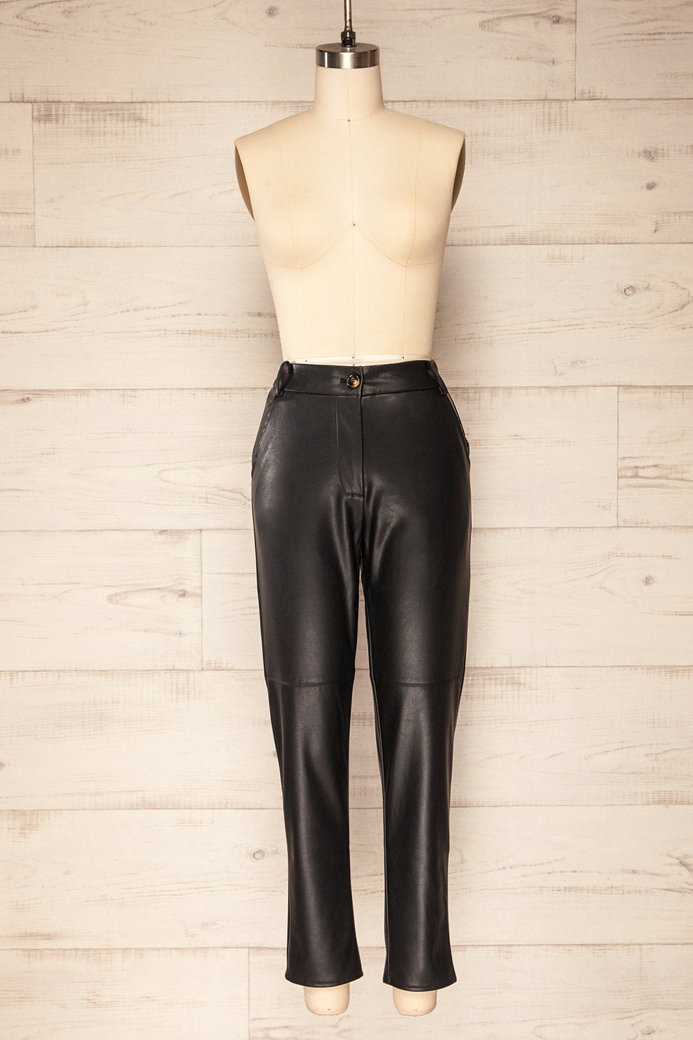 Coglian | Black Fitted Faux Leather Pants
