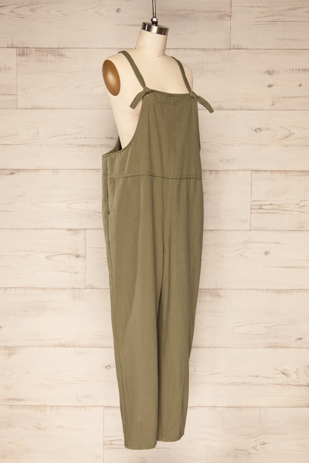 Coka Green Denim Knotted Straps Overalls | La petite garçonne side view