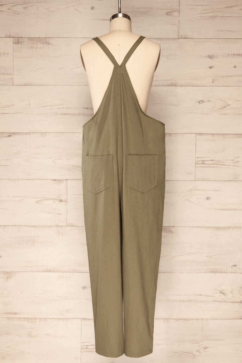 Coka Green Denim Knotted Straps Overalls | La petite garçonne back view