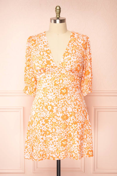 Colbie Short Chiffon Floral Dress w/ 3/4 Sleeves | Boutique 1861 plus