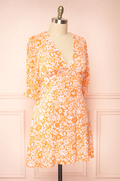 Colbie Short Chiffon Floral Dress w/ 3/4 Sleeves | Boutique 1861  side plus