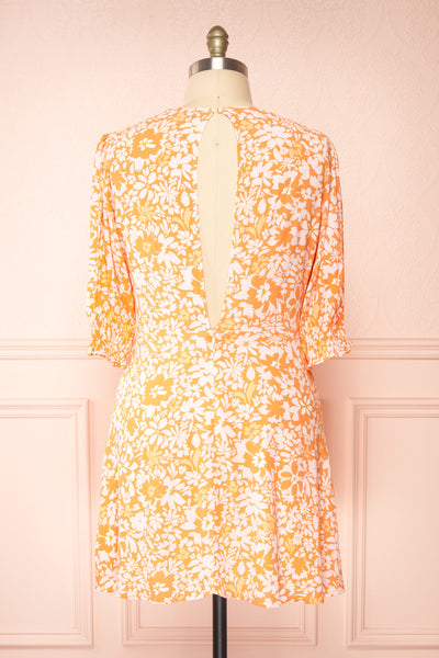 Colbie Short Chiffon Floral Dress w/ 3/4 Sleeves | Boutique 1861 back plus
