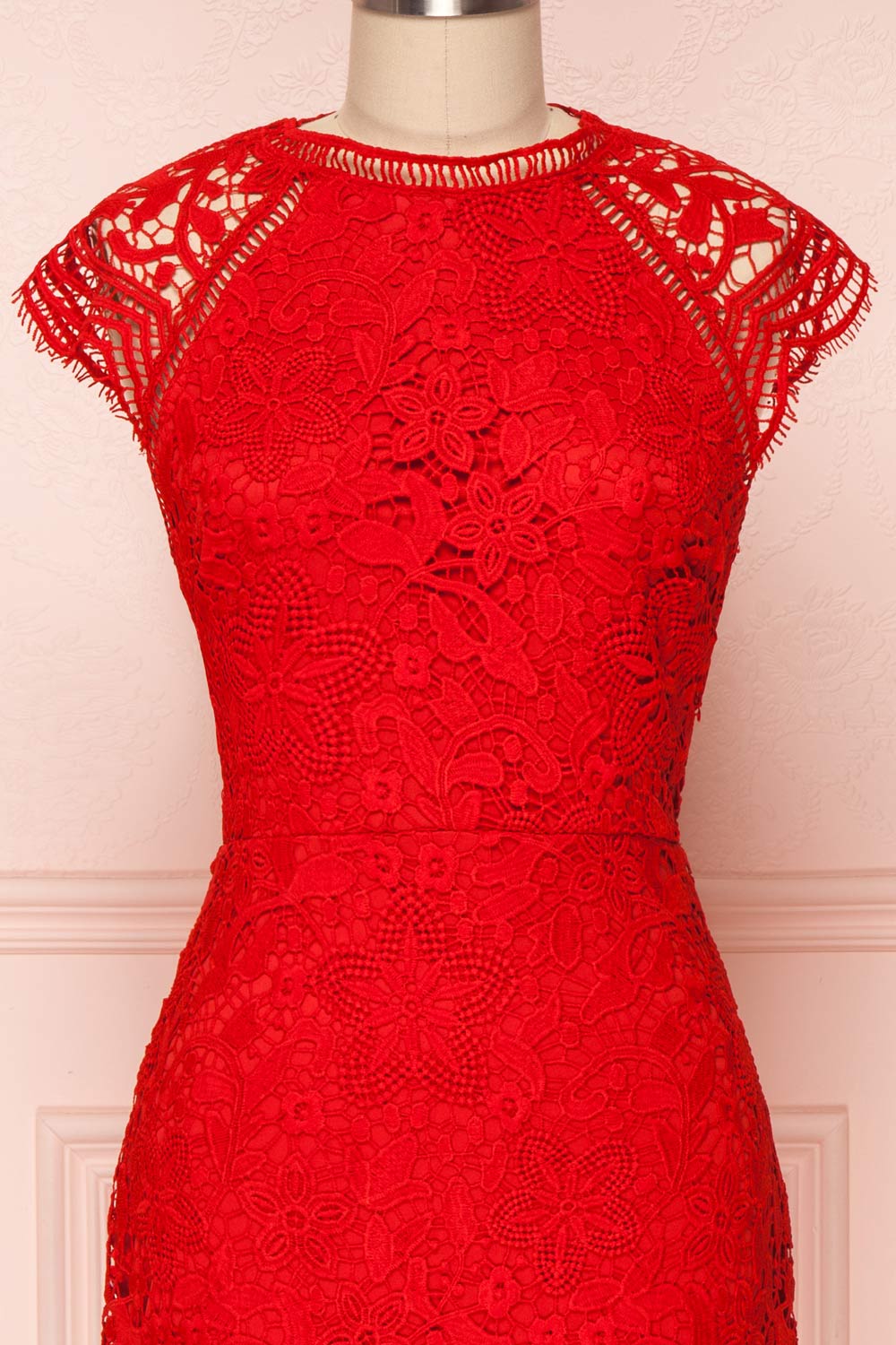 Colihaut Red Lace Fitted Cocktail Dress | Boutique 1861