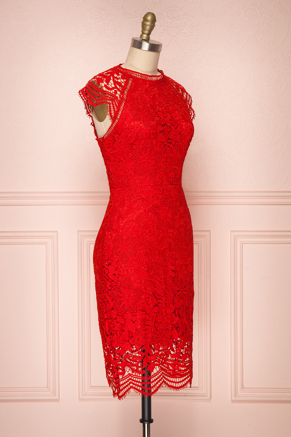 Pink boutique red lace dress hotsell