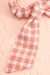 Collis Blush Pink Gingham Hair Scrunchie with Bow | Boutique 1861 close-up
