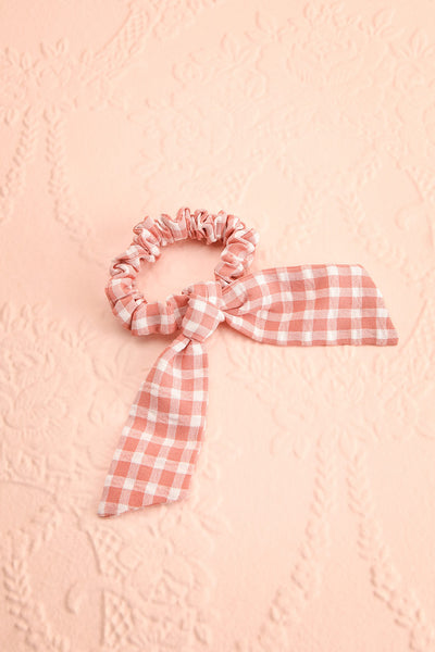 Collis Blush Pink Gingham Hair Scrunchie with Bow | Boutique 1861