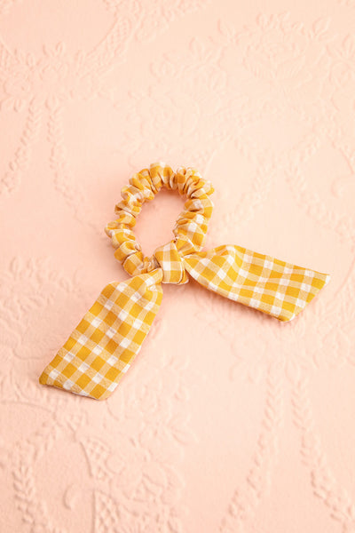 Collis Yellow Gingham Hair Scrunchie with Bow | Boutique 1861