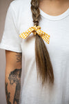 Collis Yellow Gingham Hair Scrunchie with Bow | Boutique 1861 on model
