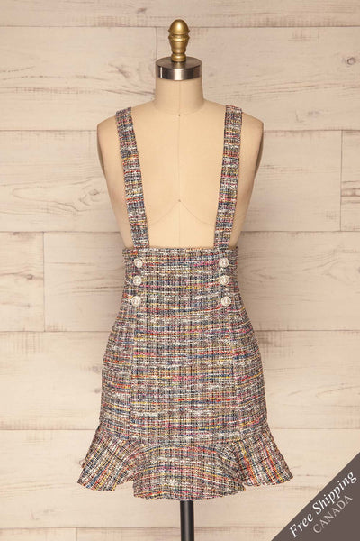 Colmar Colourful Tweed Short Skirt w/ Straps front view | La Petite Garçonne