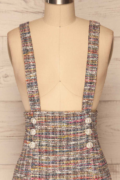 Colmar Colourful Tweed Short Skirt w/ Straps front close up | La Petite Garçonne