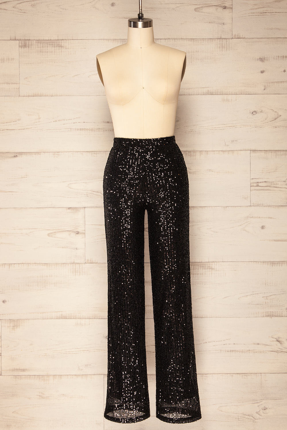 Coloma Black Wide-Leg Sequin Pants | La petite garçonne front view