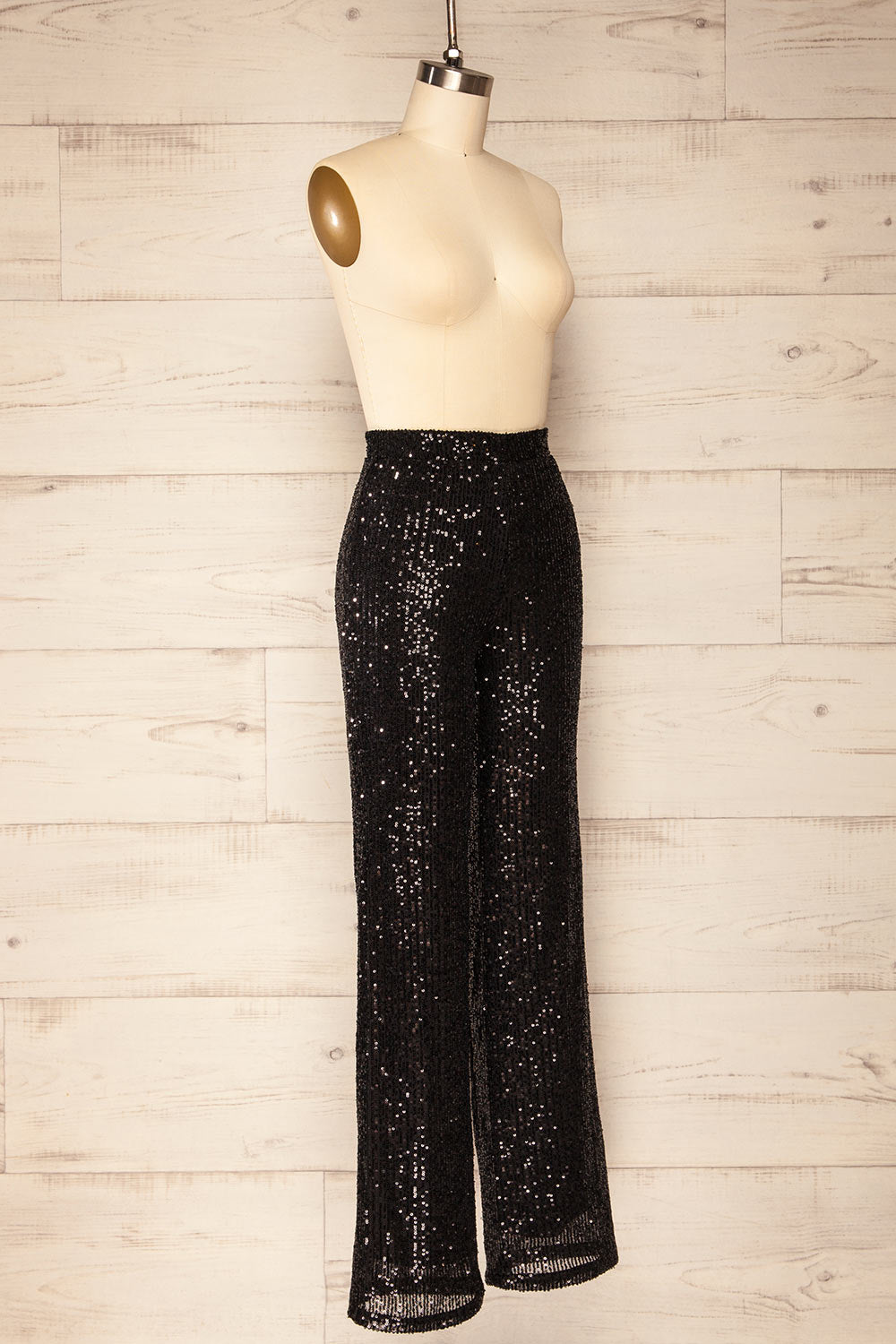 Coloma Black Wide-Leg Sequin Pants | La petite garçonne side view