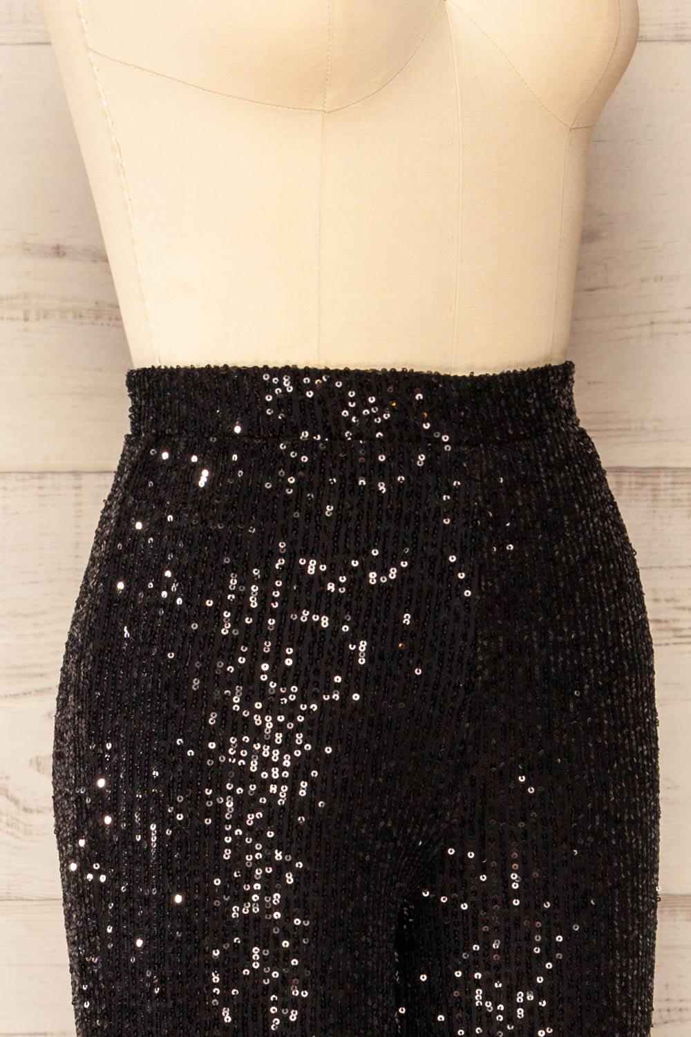 Coloma Black Wide-Leg Sequin Pants | La petite garçonne side close-up