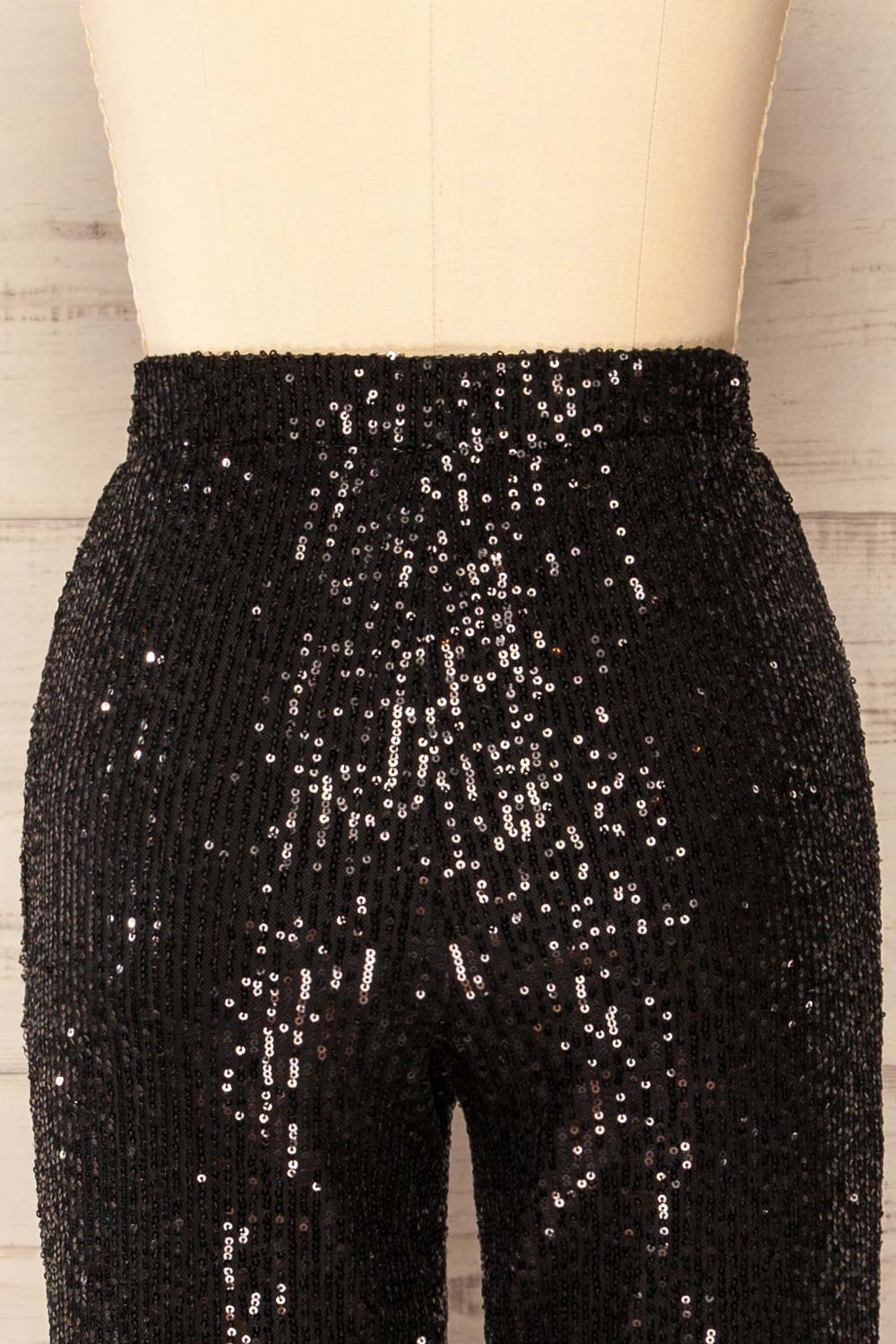 Coloma Black Wide-Leg Sequin Pants | La petite garçonne back close-up