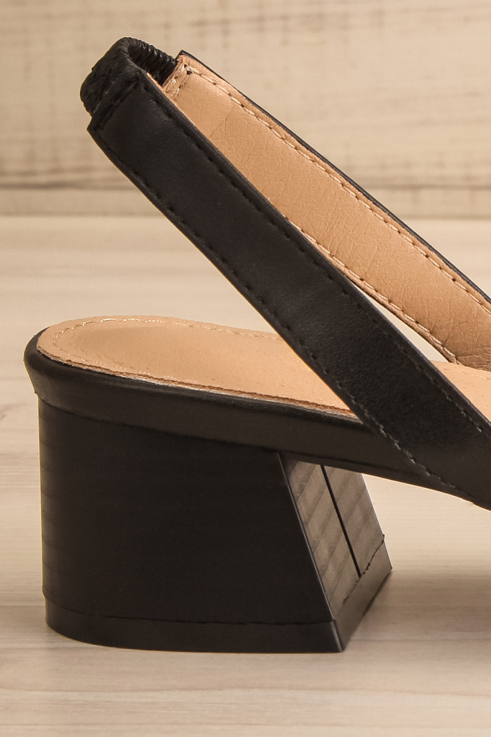Complector Black Sling-Back Shoes | La petite garçonne side back close-up