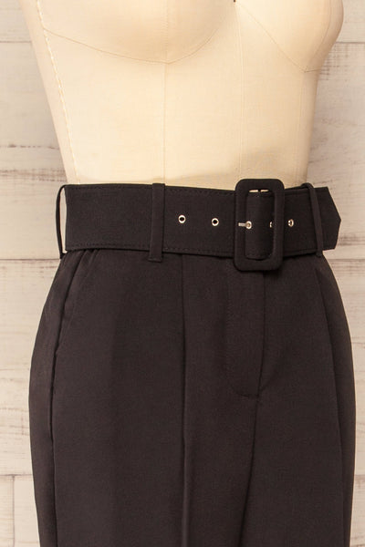 Compostelle Black High-Waisted Pants | La petite garçonne side close-up