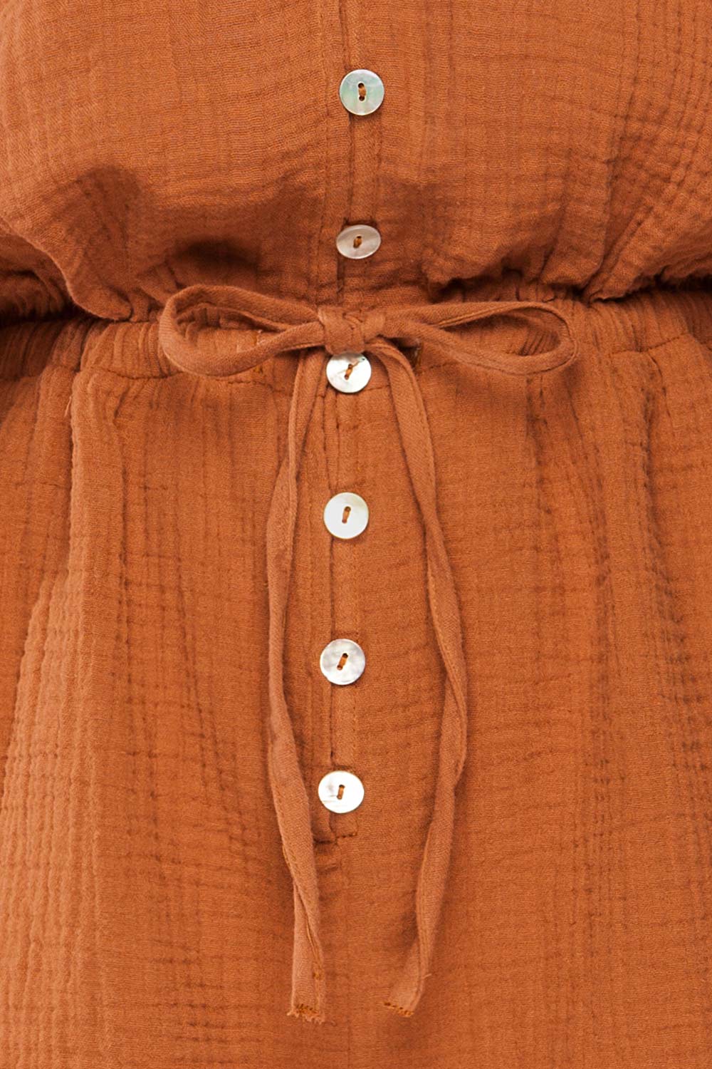  Confero Rust Buttonned 3/4 Sleeve Romper | La petite garçonne  fabric 