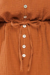 Confero Rust Buttonned 3/4 Sleeve Romper | La petite garçonne  fabric
