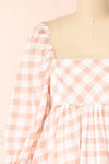 Conie Pink | Puffed Sleeves Short Checkered Dress front close-up