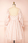 Conie Pink | Puffed Sleeves Short Checkered Dress back view