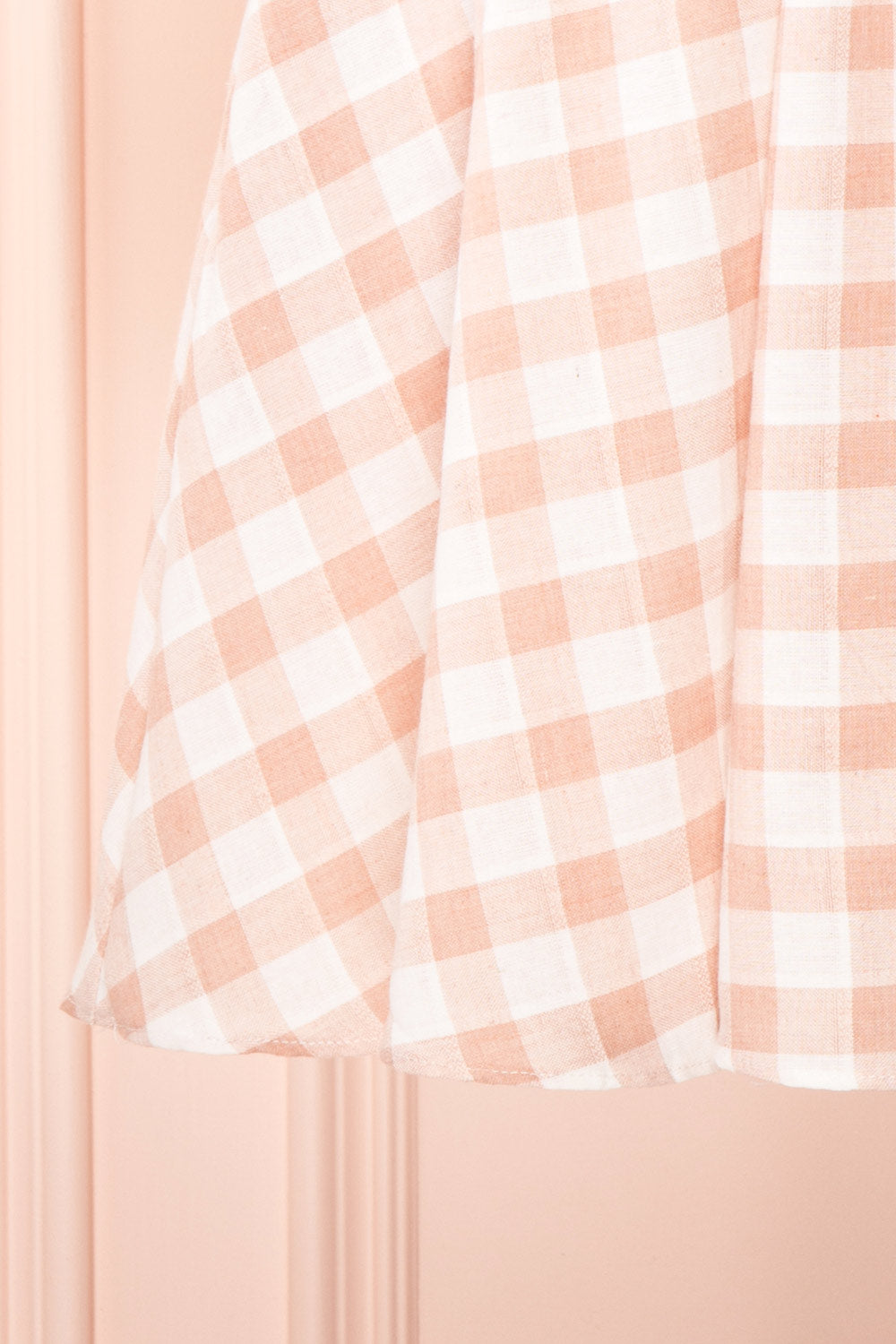 Conie Pink | Puffed Sleeves Short Checkered Dress bottom