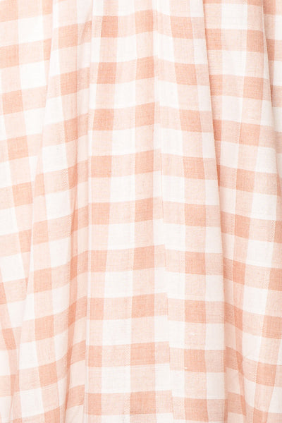 Conie Pink | Puffed Sleeves Short Checkered Dress fabric