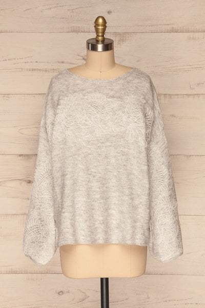 Consolata Grey Loose Knit Sweater w/ Lace | Boutique 1861  front view