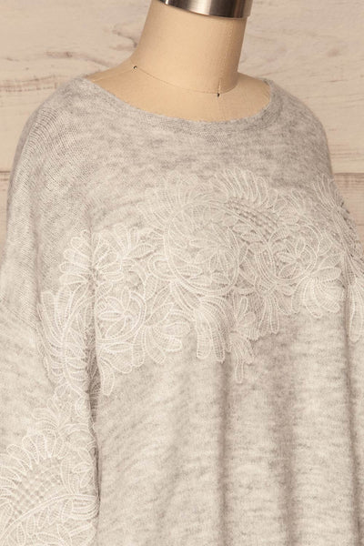 Consolata Grey Loose Knit Sweater w/ Lace | Boutique 1861  side close-up