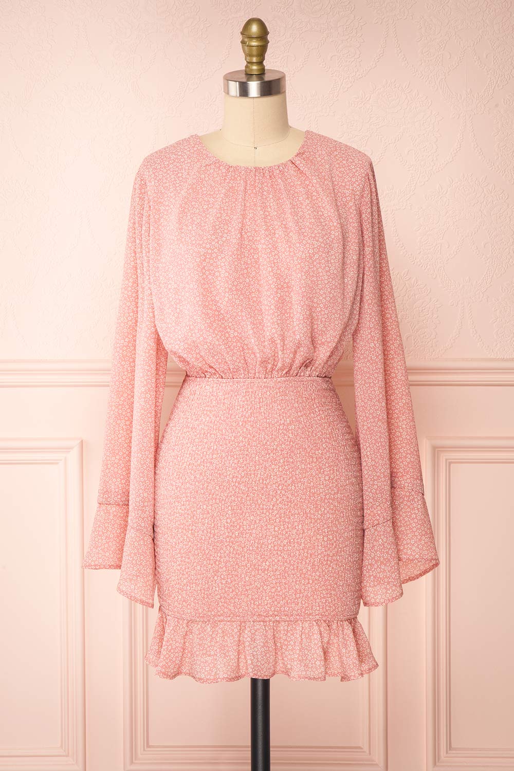 Cordia Blush Long Sleeve Half Ruched Dress | Boutique 1861 front view 