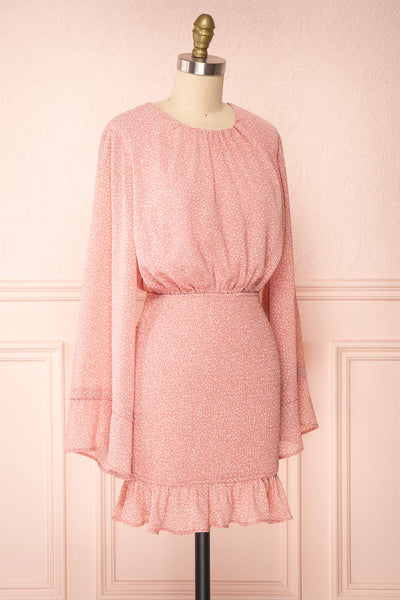 Cordia Blush Long Sleeve Half Ruched Dress | Boutique 1861 side view