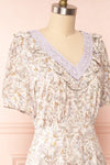 Corinne Floral Midi Dress w/ Embroidered Neckline | Boutique 1861 side close up