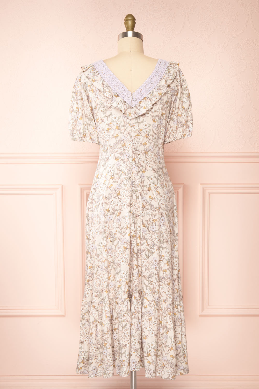 Corinne Floral Midi Dress w/ Embroidered Neckline | Boutique 1861 back view