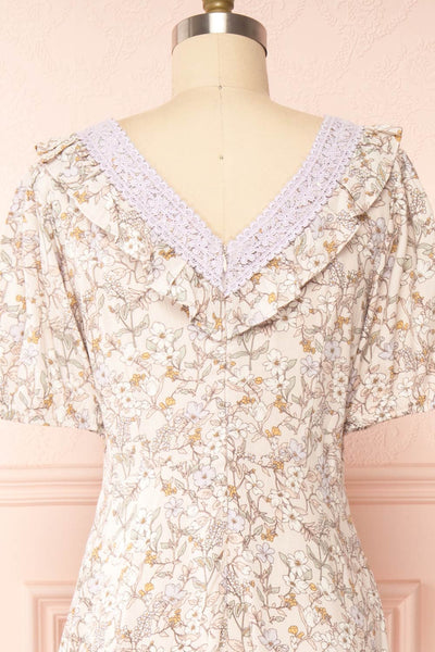 Corinne Floral Midi Dress w/ Embroidered Neckline | Boutique 1861 back close up