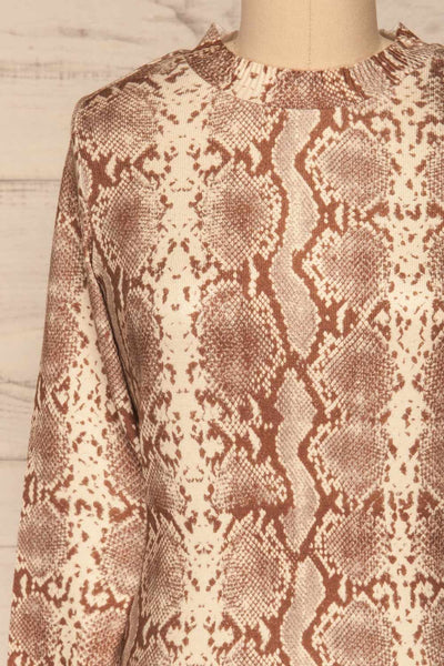 Coswig Brun Brown Snake Pattern Long Sleeved Top | La Petite Garçonne front close-up