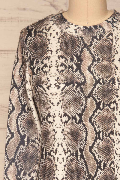 Coswig Noir Black Snake Pattern Long Sleeved Top | La Petite Garçonne front close-up