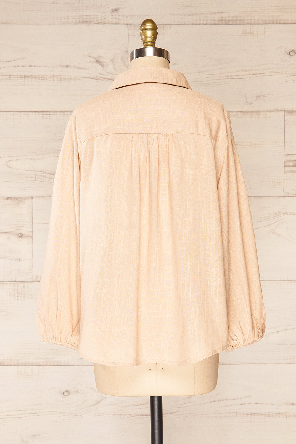 Crawley Beige Linen Button-Up Blouse | La petite garçonne back view 