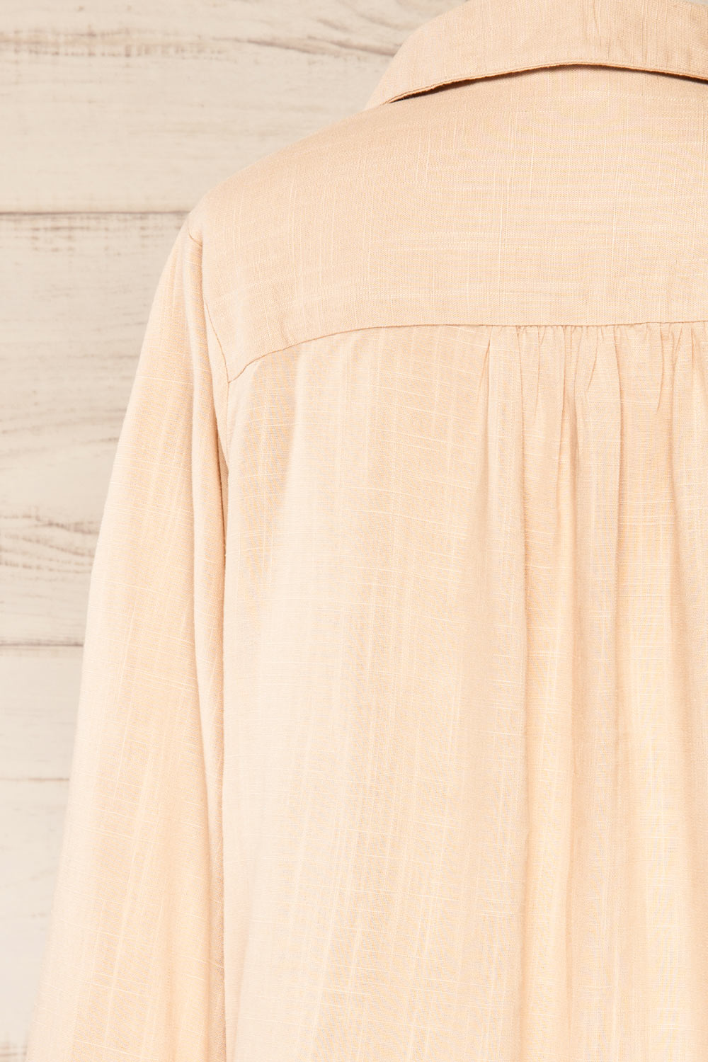 Crawley Beige Linen Button-Up Blouse | La petite garçonne back close-up