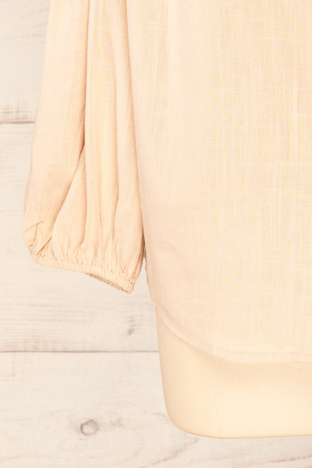 Crawley Beige Linen Button-Up Blouse | La petite garçonne sleeve 