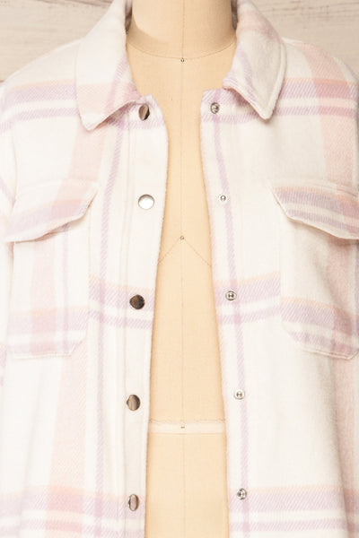 Crocci Lilac Plaid Shacket w/ Front Pockets | La petite garçonne open close-up