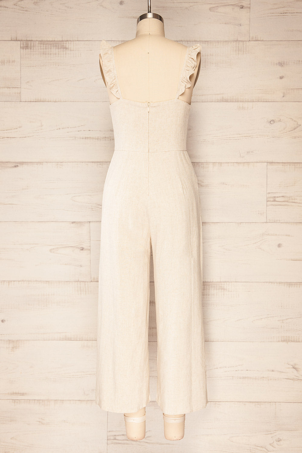 Crocevie Beige Jumpsuit with V-Neckline | La petite garçonne back view