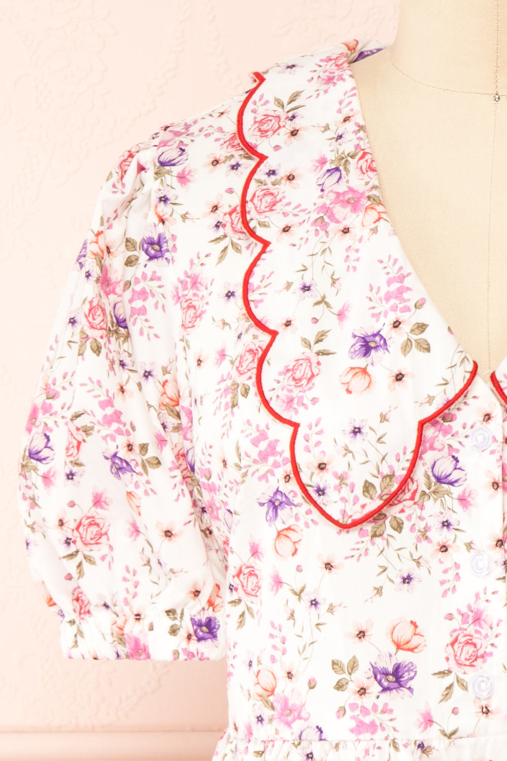 Crustalam Floral Babydoll Dress w/ Scalloped Collar | Boutique 1861 front close-up