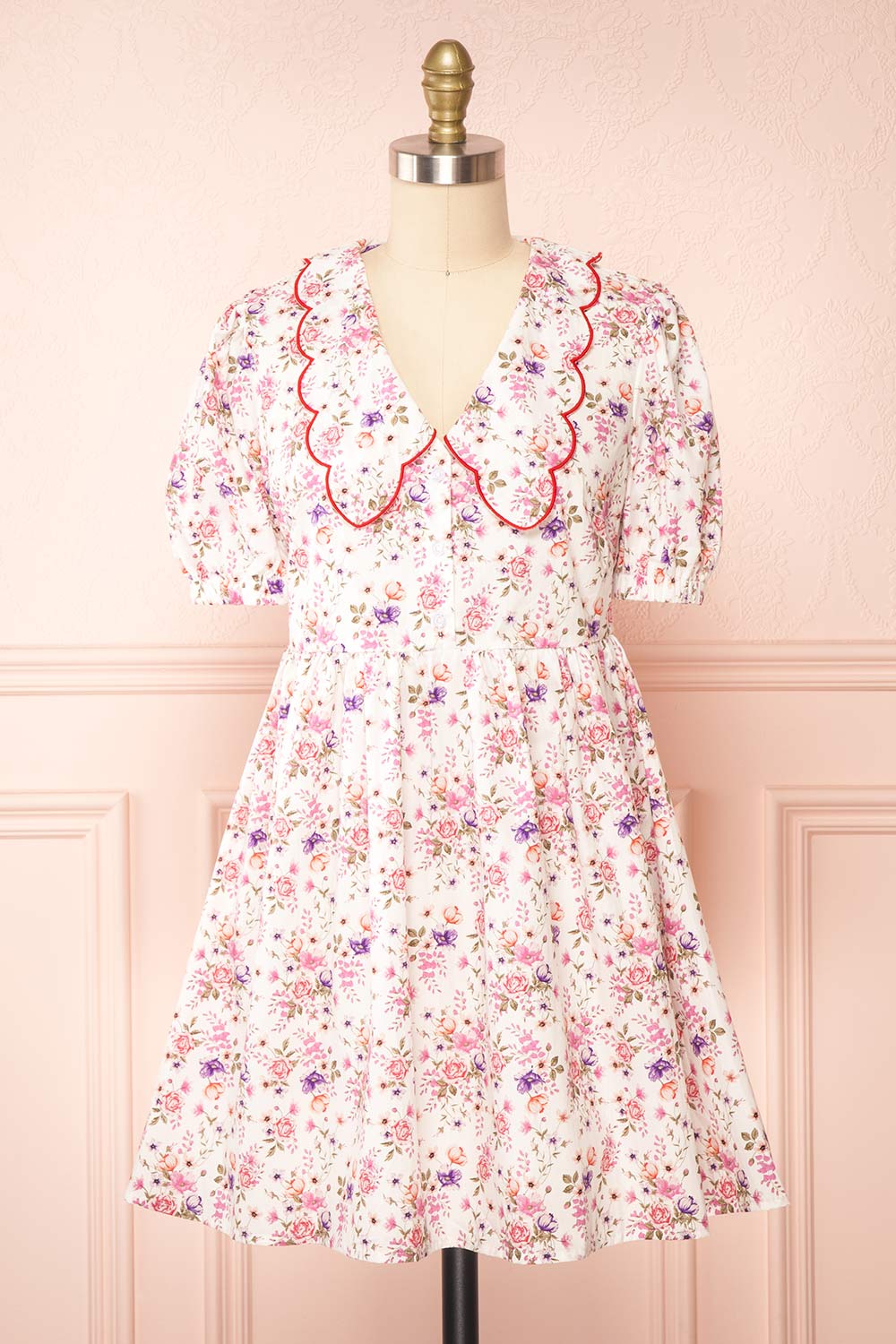 Crustalam Floral Babydoll Dress w/ Scalloped Collar | Boutique 1861 front view
