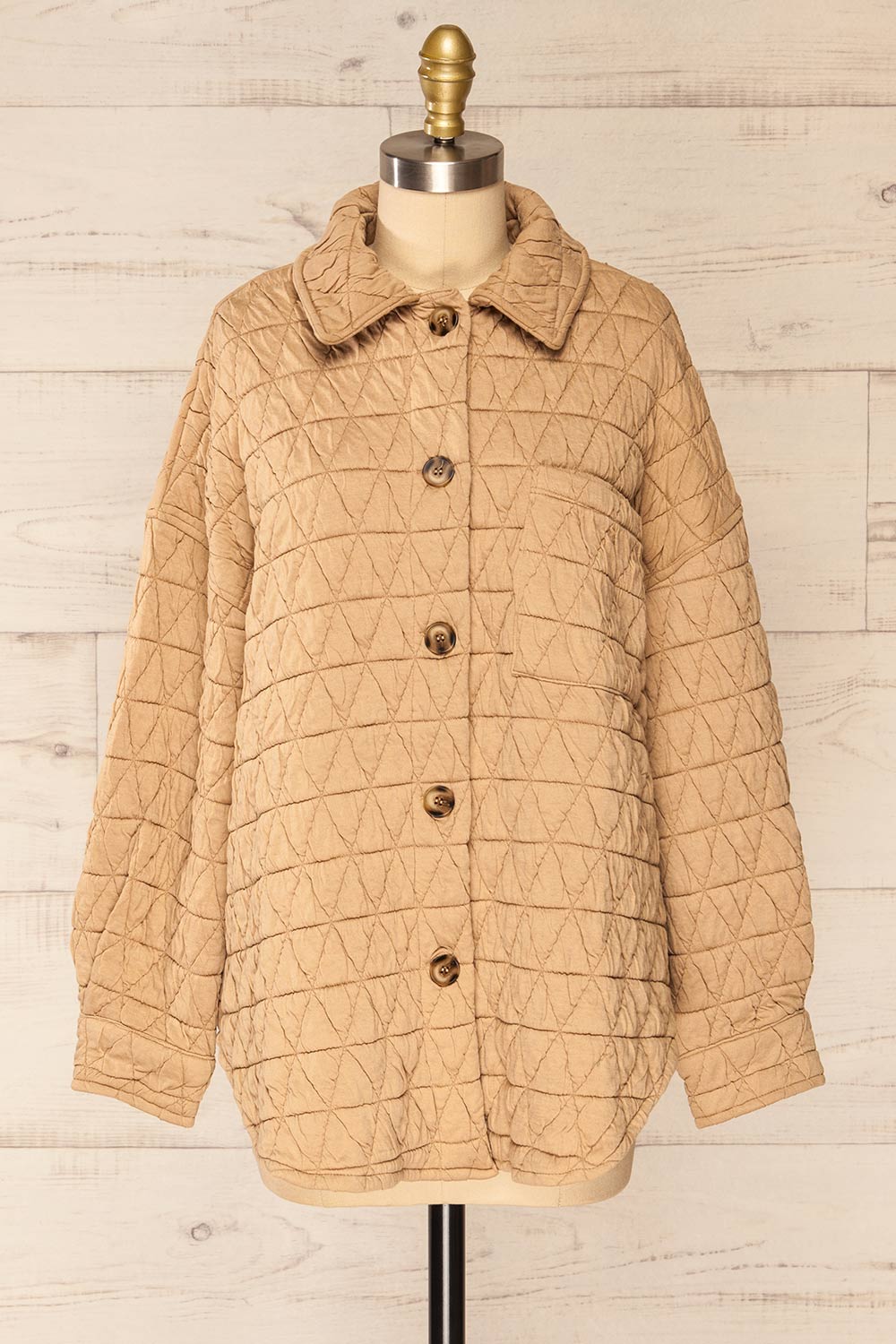 Cugas Beige Oversized Quilted Shacket | La petite garçonne front view