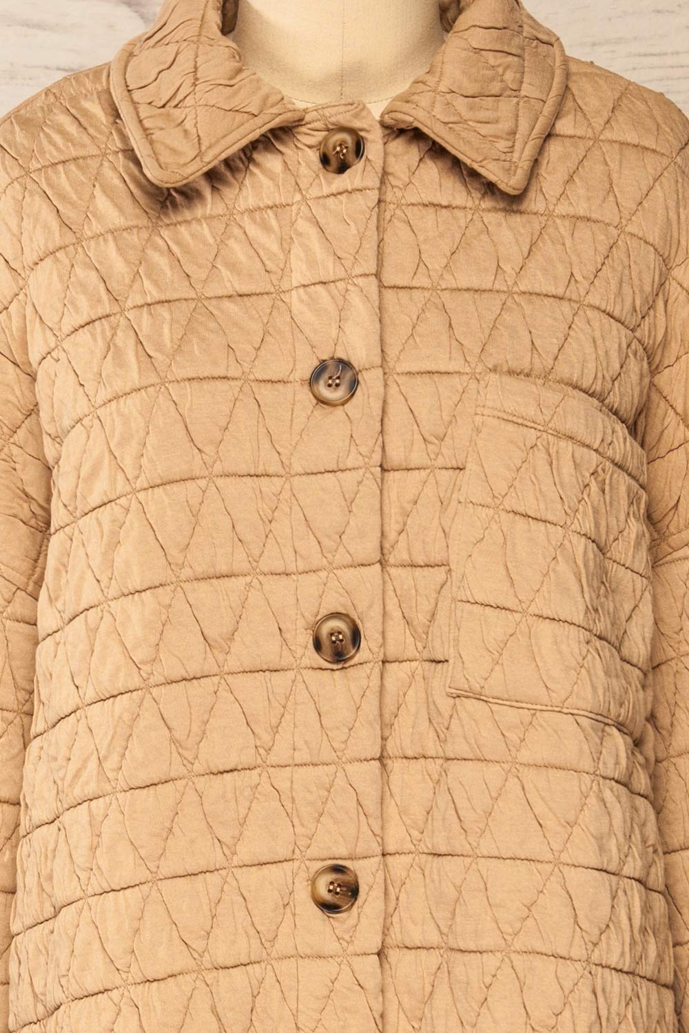 Cugas Beige Oversized Quilted Shacket | La petite garçonne front close-up