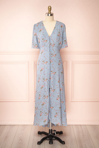 Cynthia Floral Button-Up V-Neck Midi Dress | Boutique 1861 front view
