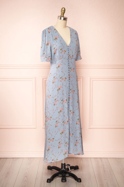 Cynthia Floral Button-Up V-Neck Midi Dress | Boutique 1861 side view