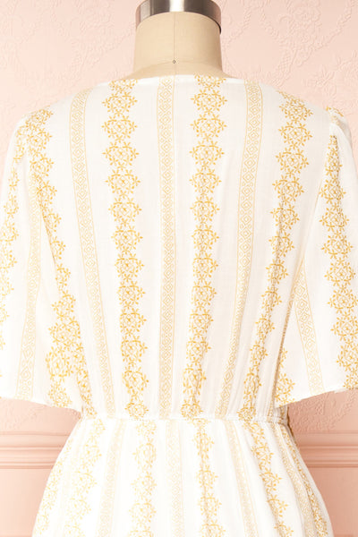 Daenerys Midi Dress w/ Geometric Motif | Boutique 1861back close up